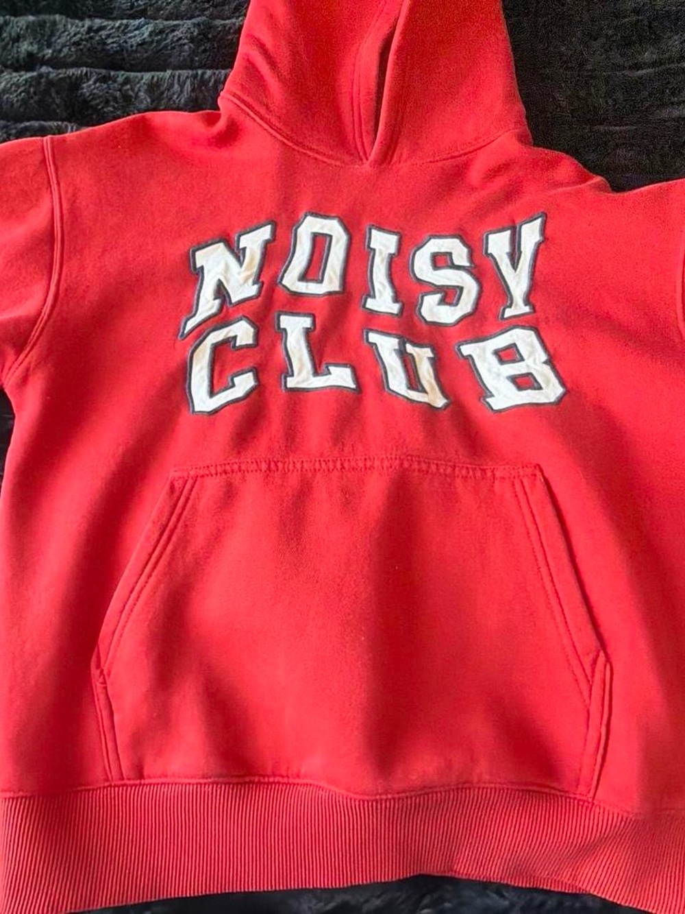 Zara Red Pullover Hoodie with 'NOISY CLUB' Chest Lettering